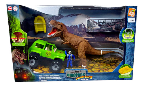 Dino T-rex + Camioneta Cazador Y Accesorios Dinopark Hunters