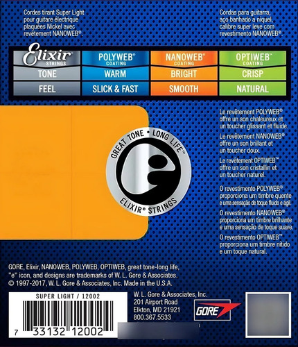 Cuerda De Guitarra Ligera Elixir 12052 0.10/0.46