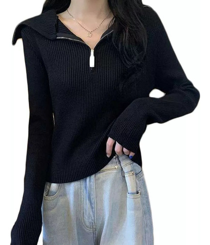 Sueter Mujer Moda Sweater Dama Con Cremallera Abrigo Ligero