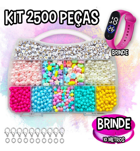 Kit Miçangas 2500 Pçs Montagem Bijuteria Pulseira Infantil Comprimento 6 mm Cor Cinza Diâmetro 6 mm