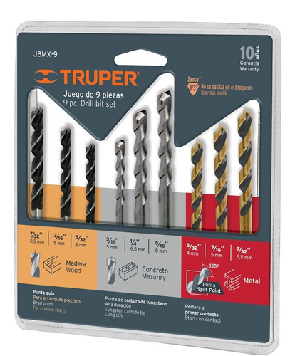 Juego De Brocas 9 Pzas Marca Truper