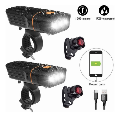 Lámpara Led T6 1000 Lm Impermeable Para Bicicleta 2 Kit