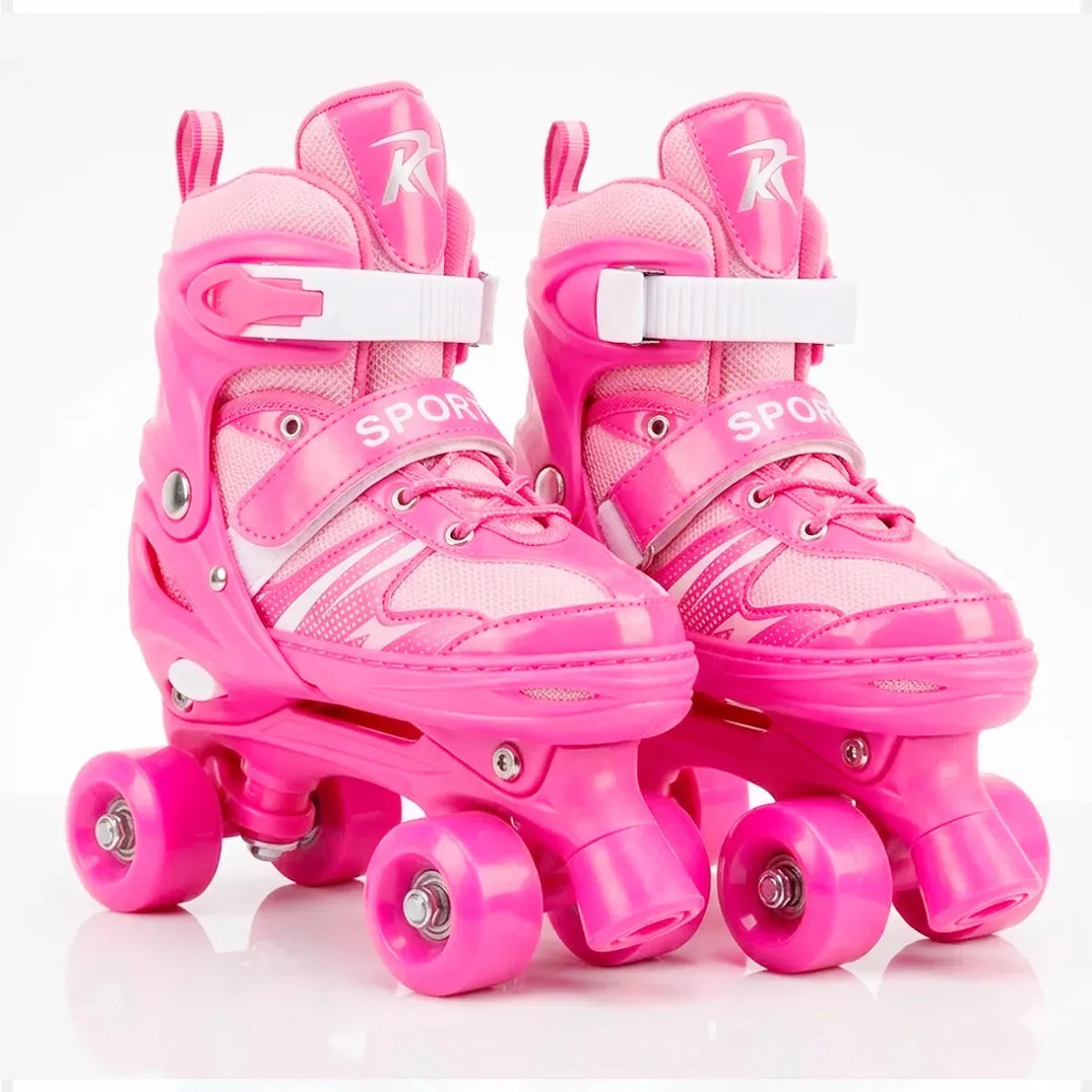 Patins Infantil 4 Rodas Ajustável Rosa Criança Menina Roller Quad Confortável Regulável Ursen
