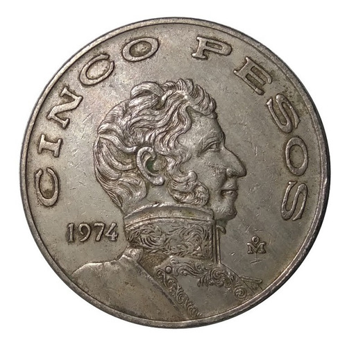 Moneda 5 Pesos 1974 Mexico General Vicente Guerrero