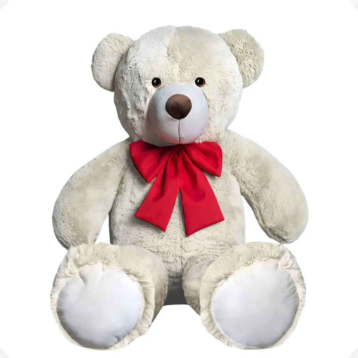 Urso De Pelúcia Teddy Grande Com Laço 50cm Anti-alérgico Cor Baunilha