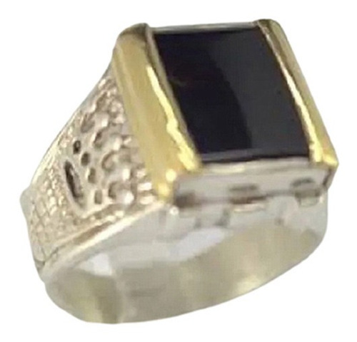 Anillo Sello Corona Plata 925 Oro 18 K Piedra Hombre Grtia.