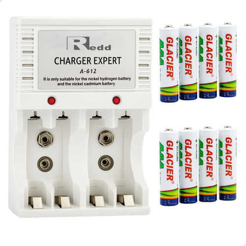 Kit 8 Pilhas Aa Recarregáveis + Carregador Automático, Compatível Com Pilhas Aa, Aaa E Bateria 9v, Bivolt 110/ 220v - Redd