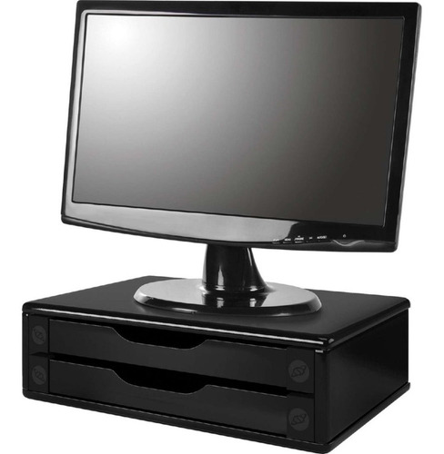 Suporte Monitor Preto Piano Mdf 2 Gavetas Black Piano