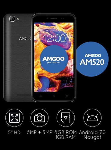 Celular Amgoo Am520, 4g, 5'', Android 7.0, 8mpx, 1gb Ram, 8g