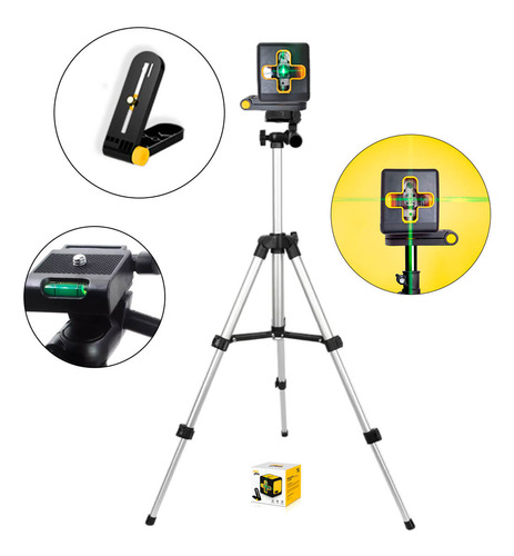 Kit Mini Nível Laser 20m Com Tripé 2 Linhas