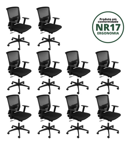 Kit 10 Cadeiras Para Escritório Diretor Com Nr17 Tóquio