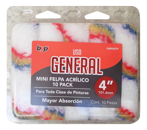 Felpa Acrilico Para Mini Rodillo 4 '' - Byp (pack 10 Piezas)