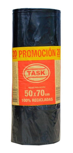 Bolsa Basura 50x70cm Rollo 20un Negro 20-25l Task