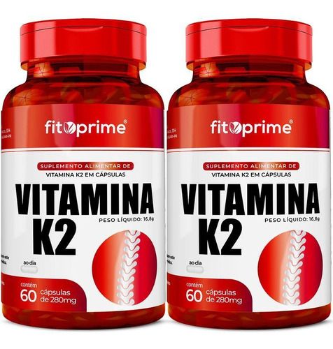 Kit 2 Potes Vitamina K2 Menaquinona 130mcg 60cps Fitoprime