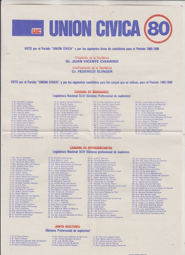 Elecciones 1984 Union Civica Lista 80 Chiarino Slinger