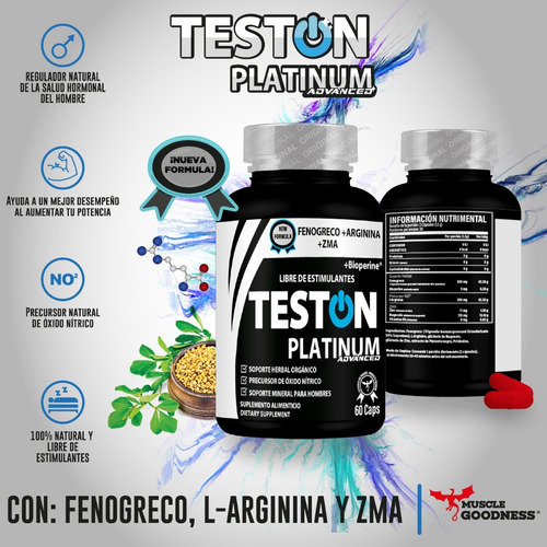 Imagen 5 de 6 de Teston Platinum Advanced |fenogreco+ Arginina +zma | 60 Caps