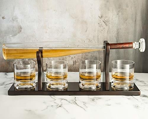 Decantador De Whisky De Bate De Béisbol Y 4 Vasos De Whisky
