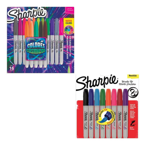 Kit Sharpie Marcadores Cosmicos X16 + Brush X8 Punta Pincel