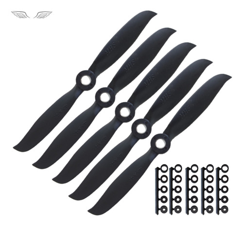 5 Hélices Mhs Fly 4.5x4.5 Para aeromodelo elétrico com Motores Aproximadamente 3000kv Zagi Jatos Cor Preta
