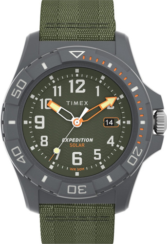 Reloj pulsera Timex Expedition TW2V40400, con correa de nailon color verde, bisel color negro y hebilla simple