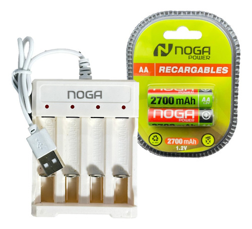 Cargador Usb Para 4 Pilas + 2 Pilas Aa 2700mah Noga