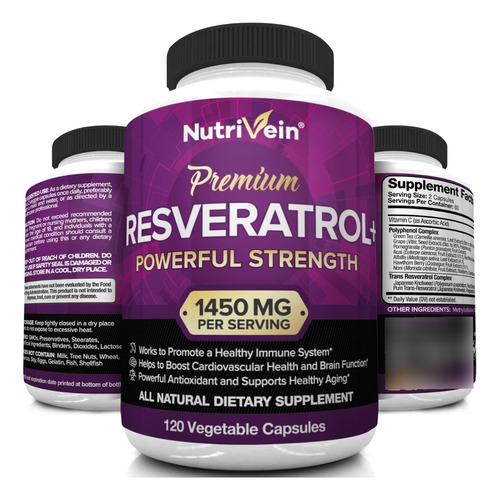 Resveratrol 1450 Mg - Suplemento Antioxidante 120 Cápsulas