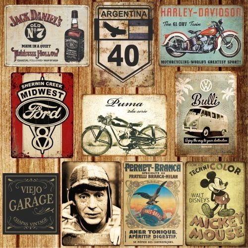 Carteles Chapa Vintage Retro Decorativos 14x20cm X 12 Unid 