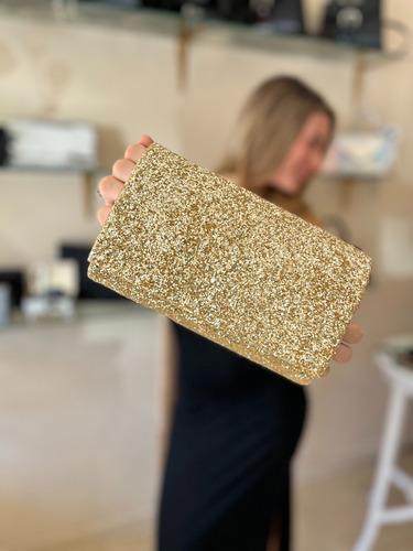 Clutch Cartera De Fiesta Dorada Brillos Elegante