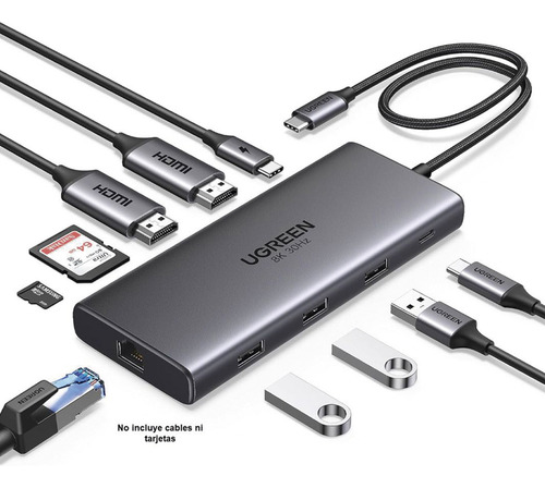 Hub Usb-c 10 En 1 2 Puertos Hdmi 8k,4k@60hz 3 Usb-a