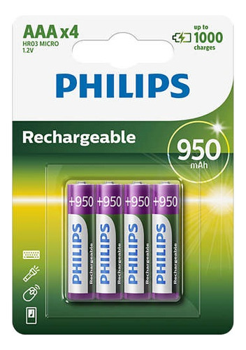 Pilas Recargables Philips Aaa 950mah X4 Tecnología Nimh Nnet
