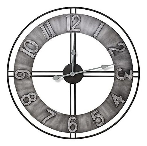 Sorbus. Reloj De Pared, 24 Pulgadas, Metal Gris