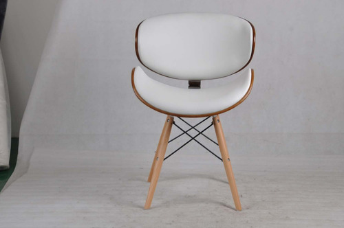 Silla Eames Premium Madera Y Cuero Anatomica Oficina Comedor Asiento Blanco
