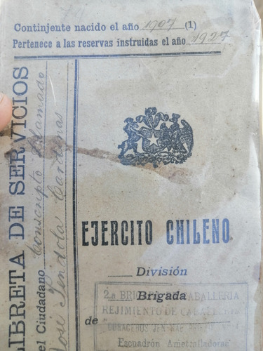 Antigua Libreta Militar Ejército De Chile  1927
