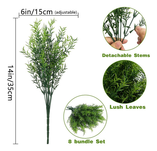Plantas Artificiales Flores Hierba Arbustos 8 Pack No Fad...