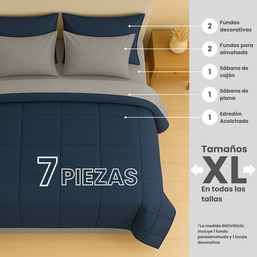 Juego Edredón King Size 7 Piezas Edredón + Sábanas + Fundas
