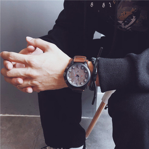 Black Belt - Large Dial Mens Watch Quartz Calendar Movement