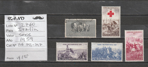 Lote2760 Italia Serie Completa Año 1959 Yvert# 793-97 Mixto