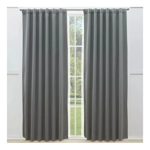 Cortina Blackout Textil 210 X 140 Cm 2 Paños Para Colgar Color Gris Oscuro