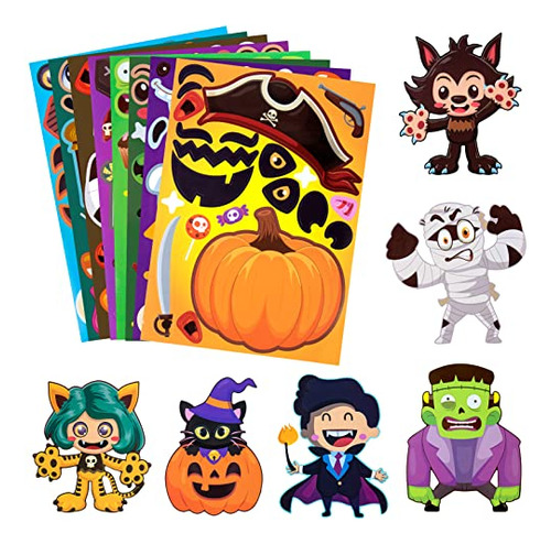 32 Hojas De Halloween Make-a-face Stickers For Kids, 6hllw