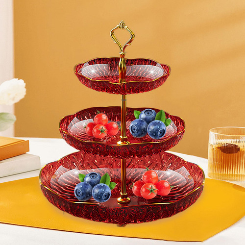 Bandeja De Frutas Bandeja De Pastel De Postres 3 Nivel Rojo