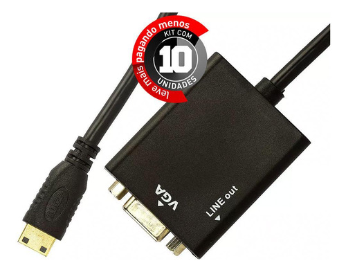 Adaptador Mini Hdmi Para Vga Com Áudio - Kit 10