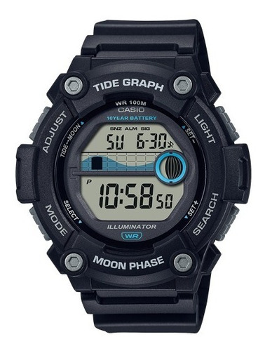 Reloj de pulsera Casio Reloj AE-1500WH de cuerpo color negro, digital, para hombre, con correa de resina color negro y hebilla simple