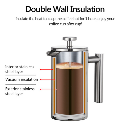 Jarra De Café De Acero Inoxidable 350ml/800ml/1000ml, Prensa