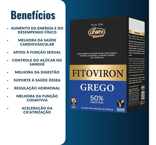 Fitoviron Grego Unilife 500mg Lançamento Suplemento Vitamina Sem Sabor