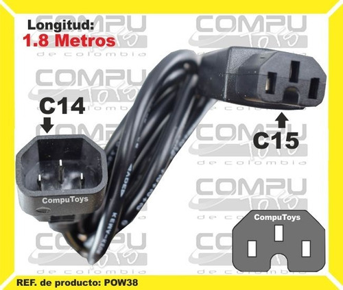 Cable De Poder C14 - C15 1.8 Metros Ref: Pow38 Computoys Sas