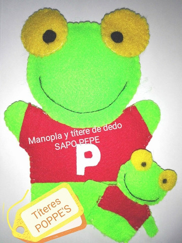 Kit Manopla Sapo Pepe Y 6 Titeres De Dedos