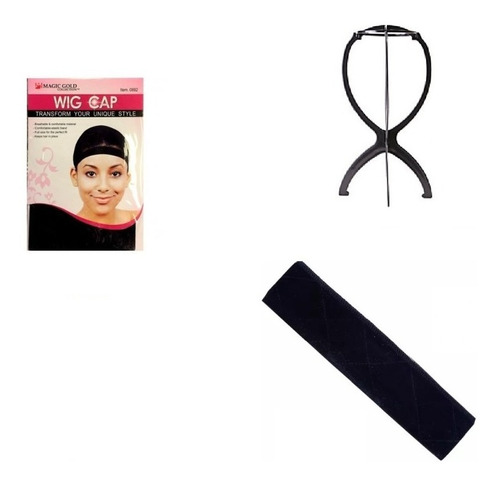 Kit 4 Wig Cap + 1 Faixa Hair Grip + 1 Suporte Para Lace Wig
