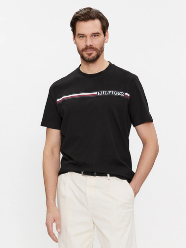 Polera Monotype Stripe Logo Negro Tommy Hilfiger