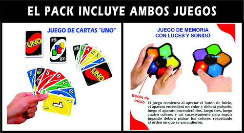 Pack Juego D Cartas* Uno Y Juego Memoria De Luces Neocenter