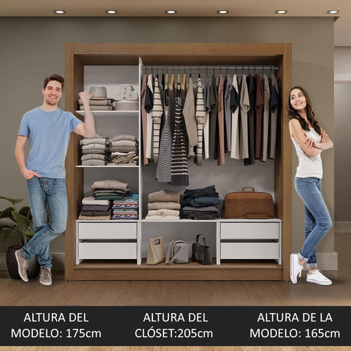 Ropero Closet Madesa 3 Puertas 1 Espejo Mg 02 Color Rústico/Gris